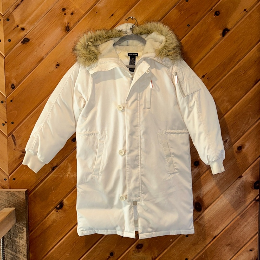 Polo Ralph Lauren white down and waterfowl feather girls puffer coat parka